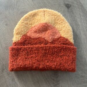 SO womens Beanie in Warm Orange and Yellow. One size.